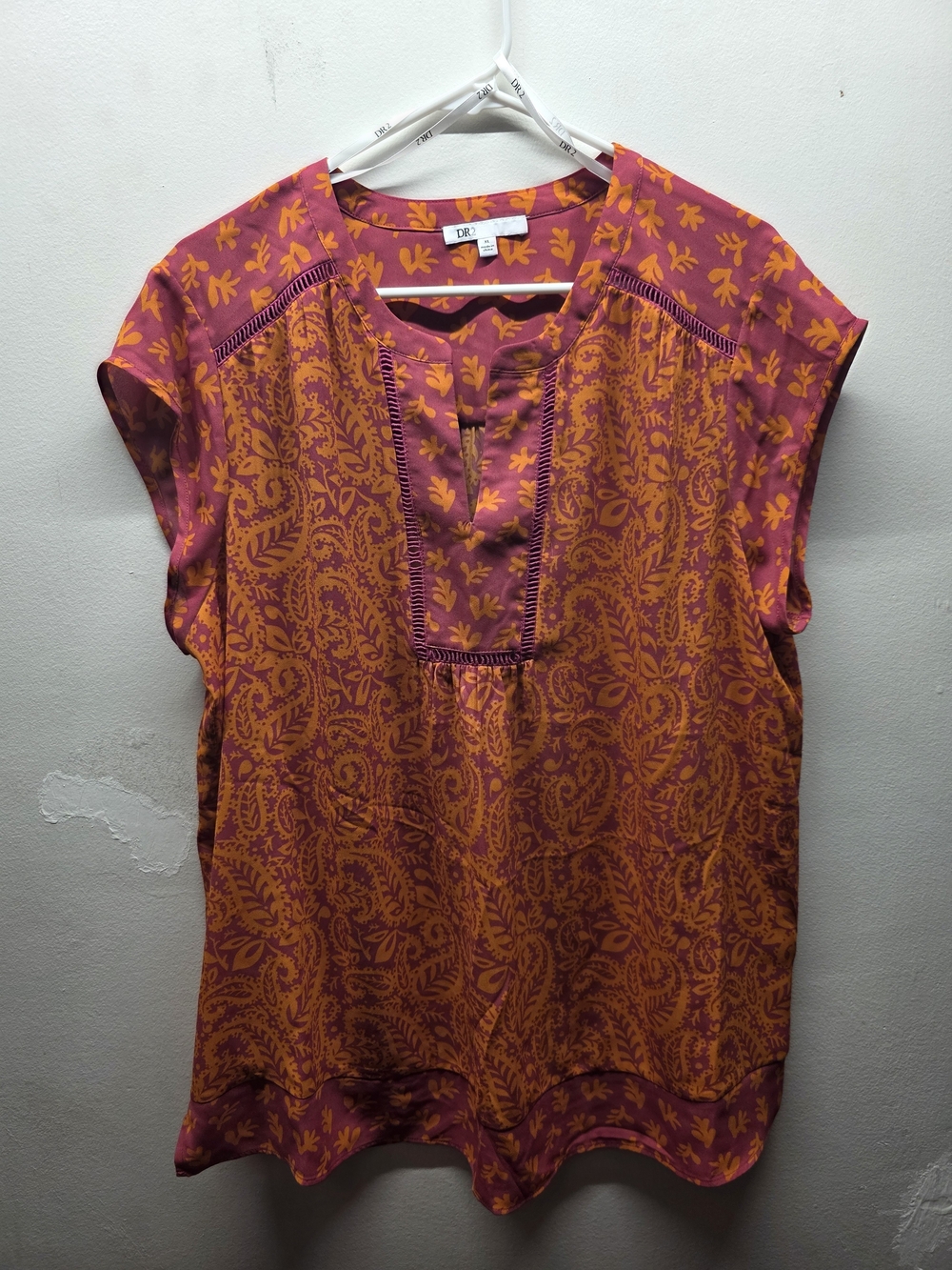 DR2 Pink and Orange Paisley-Print Short Sleeve Tunic